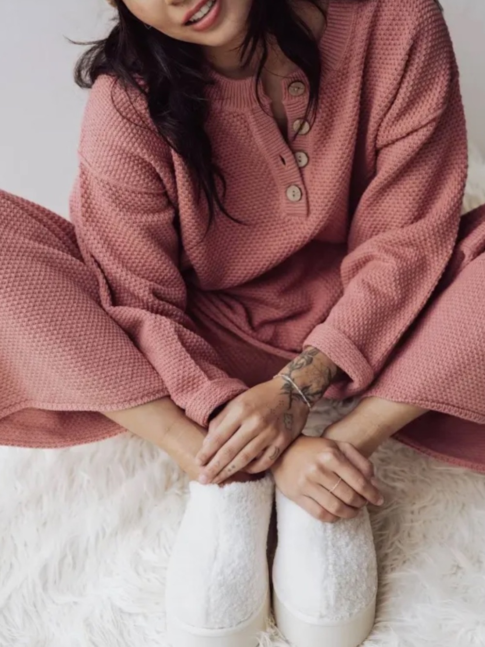 FREE PEOPLE Hailee Sweater Set loungewear size Large ROSIE Pink